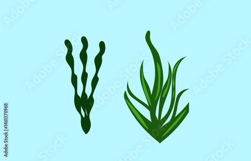 algae green on a blue background, 