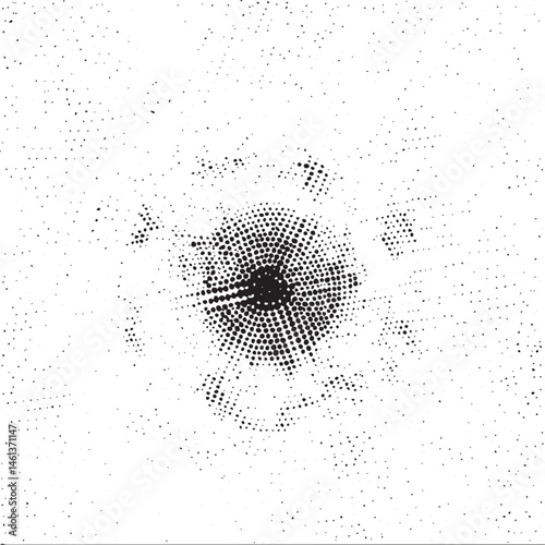 A dense circular of black dots radiates outward from a central point.
