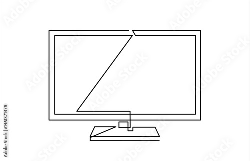One continuous line illustration of a computer monitor, isolated on white background. Editable stroke.