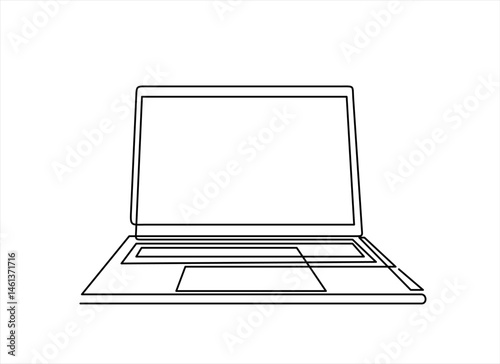 One line drawing of laptop gadget, continuous single line drawing of laptop computer, line art vector illustration, Simple abstract laptop line art drawing. Editable stroke.