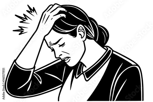 Woman experiencing headache with emotional distress  