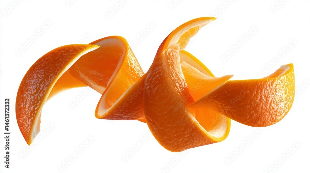 Vibrant Swirls of Orange Citrus Peel Isolated on White Background