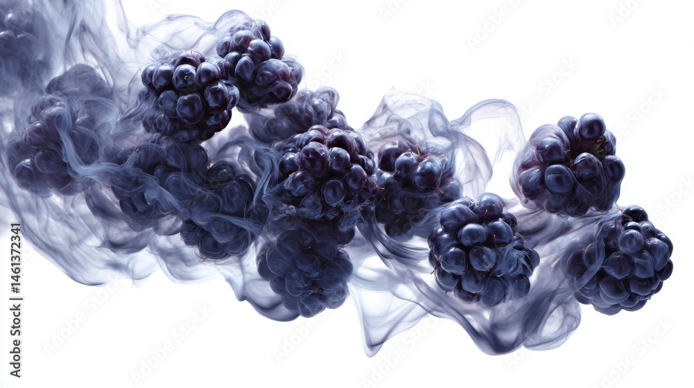 Blackberries in Smoke on White Background for Culinary Art
