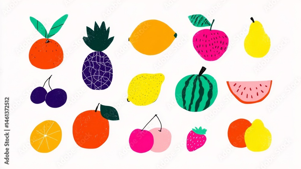 Colorful Hand-Drawn Fruit Illustration for Vibrant Designs