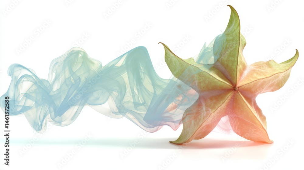 Ethereal Star Shape with Colorful Smoke on a White Background