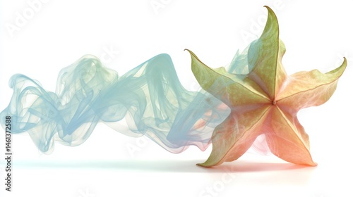 Obraz na płótnie Ethereal Star Shape with Colorful Smoke on a White Background w salonie
