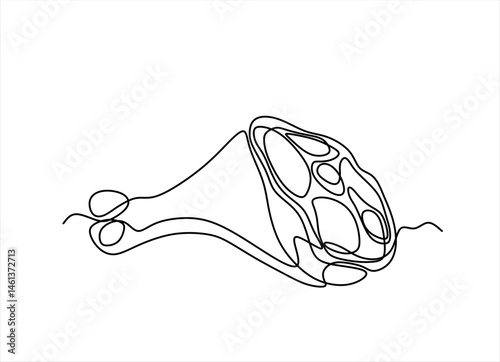 Pork knuckle in one line. Vector illustration of a continuous line of raw meat, meat on bone, pork. The concept of cooking meat dishes. Editable stroke.