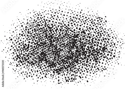 A dense scattering of small dark dots creates a textured sphere on a white background.