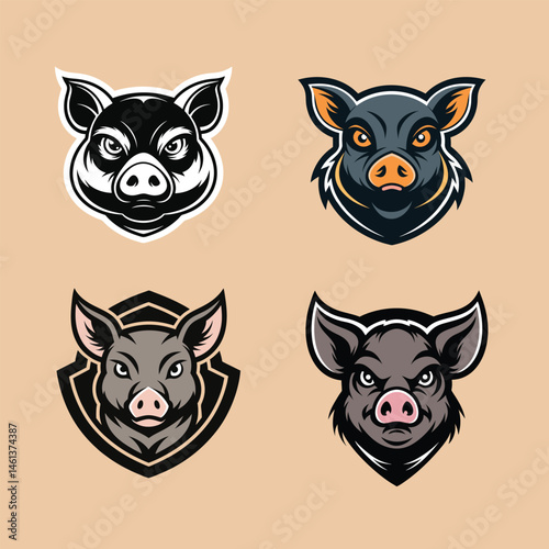 silhouette of a pig head logo mascot emblem vector.eps