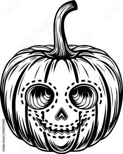 SVG vector of a Halloween-themed pumpkin skull design. Creative Pumpkin Design with Skull Motif for Halloween Celebrations
