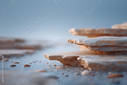 tranquil quarry scene with layered rock formations minimalistic design showing undisturbed layers