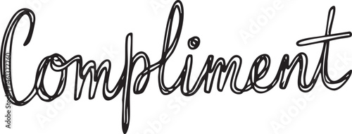 A handwritten word 'Compliment' is displayed on a white background.