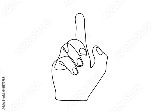 Continuous one line drawing of Hand showing something with index finger. Trendy line art vector on a white background. Vector illustration. Editable stroke