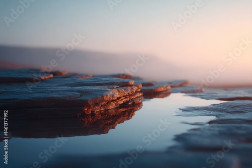tranquil quarry scene with layered rock formations minimalistic design showing undisturbed layers