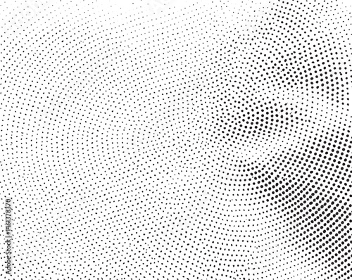 A dense of white dots creates a dynamic swirling effect against a dark background.