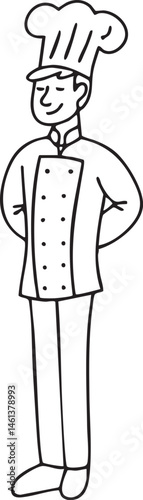 A lone chef stands confidently in a simple minimalist pose.