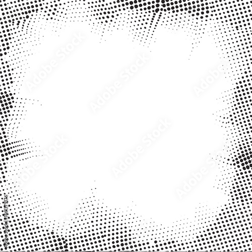 A dynamic textured frame composed of numerous small black dots radiates outwards from a central white space.