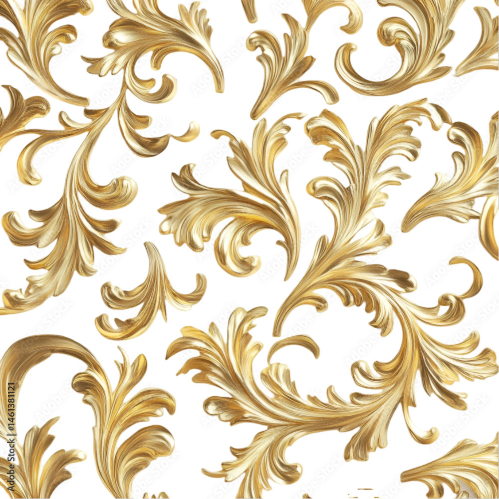 Golden Baroque Leaf Pattern Luxury Design Background, Golden Baroque Leaf Pattern Luxury Design Background,