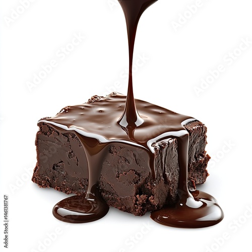 Melted chocolate poured over a brownie photo