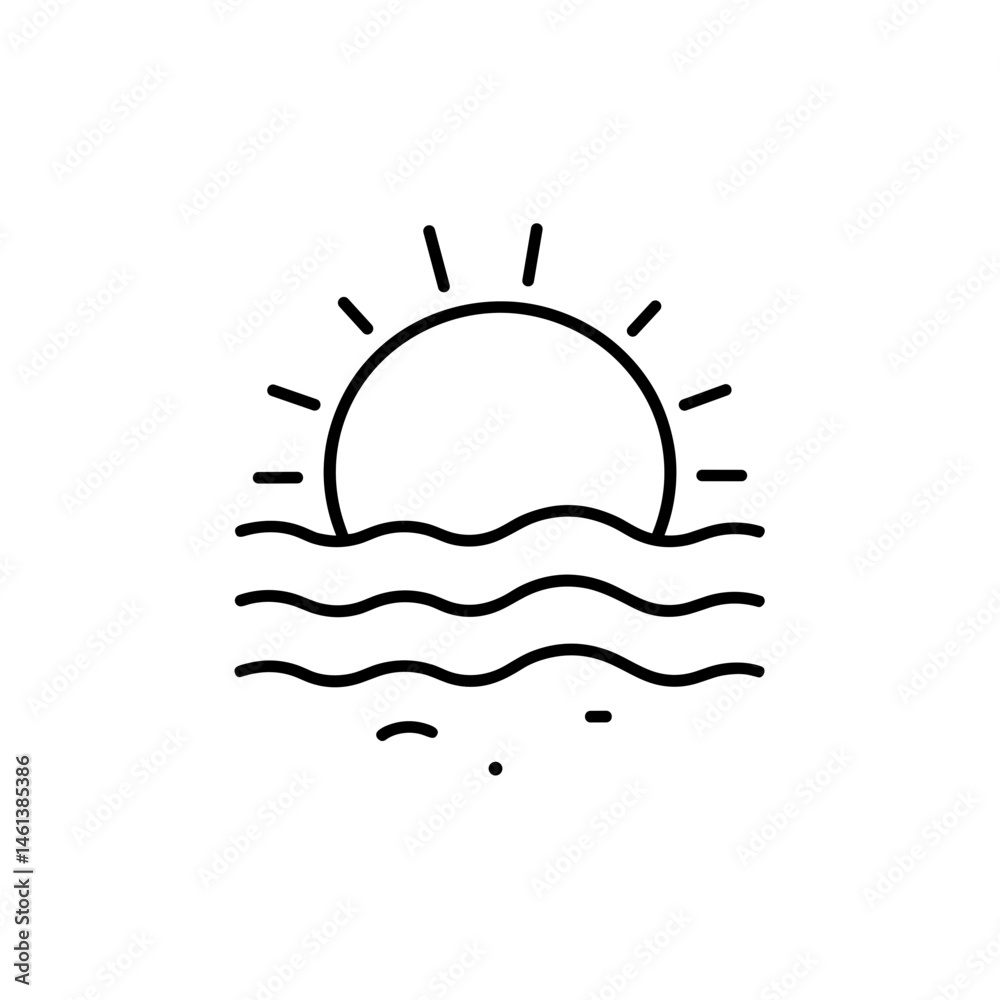 Fototapeta premium Sunrise over ocean waves in minimalist style