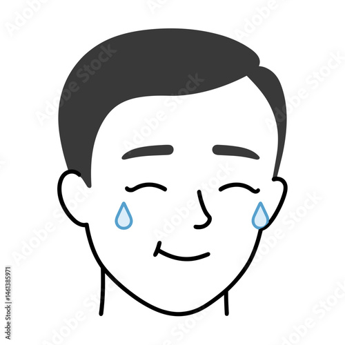 Smiling man with tears of joy against a white background