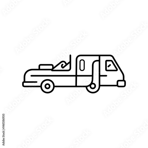Line drawing of a tow truck on a white background