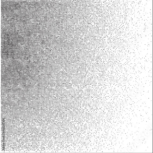 A dense textured of black and white dots creates a visually arresting abstract background.