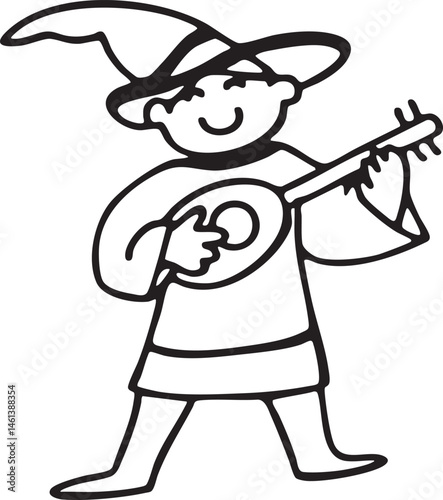 A smiling wizard holds a fishing net.