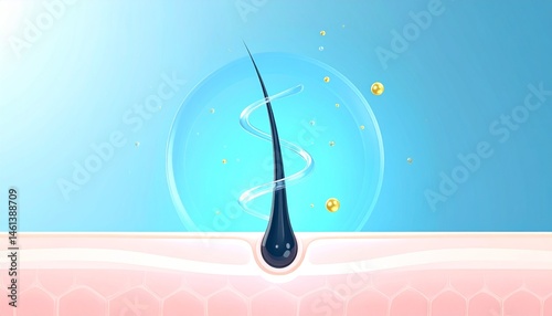 Hair Follicle - Macro or Illustration of Hair - Hair Care with Minerals or Vitamin - Supportive Image for Shampoo, Serum and Conditioners - Treatment against Scalp Irritation, Baldness and Hair Loss