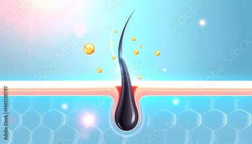 Hair Follicle - Macro or Illustration of Hair - Hair Care with Minerals or Vitamin - Supportive Image for Shampoo, Serum and Conditioners - Treatment against Scalp Irritation, Baldness and Hair Loss