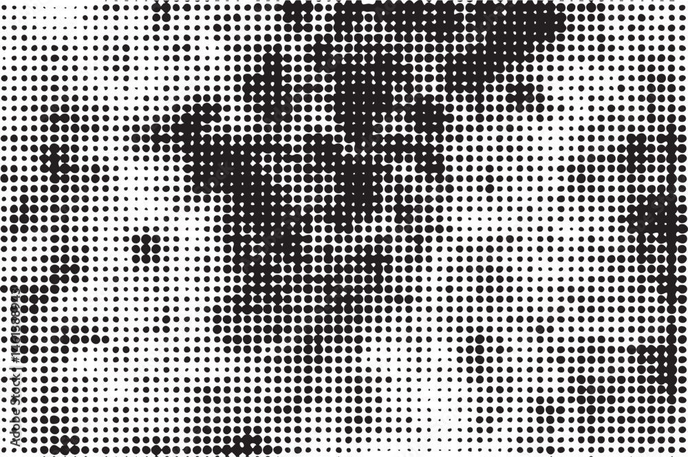 Fototapeta premium A close-up portrait reveals a textured face constructed from numerous small black and white dots.