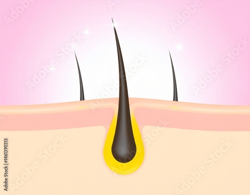 Hair Follicle - Macro or Illustration of Hair - Hair Care with Minerals or Vitamin - Supportive Image for Shampoo, Serum and Conditioners - Treatment against Scalp Irritation, Baldness and Hair Loss