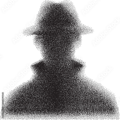 A shadowy figure wears a hat and appears contemplative.