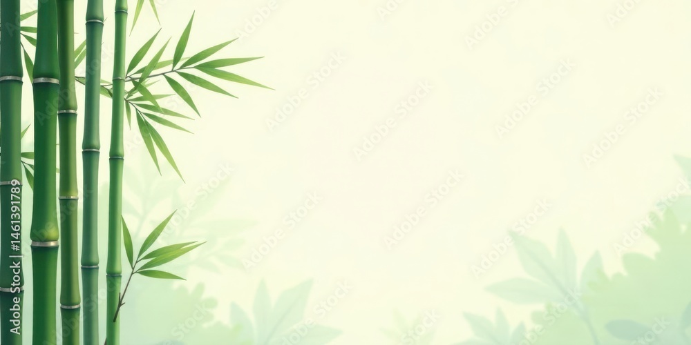 Fototapeta premium Serene Bamboo Grove A Tranquil Illustration of Lush Green Stalks and Delicate Leaves Against a Soft, Pastel Background, Perfect for Relaxation and Wellness Themes