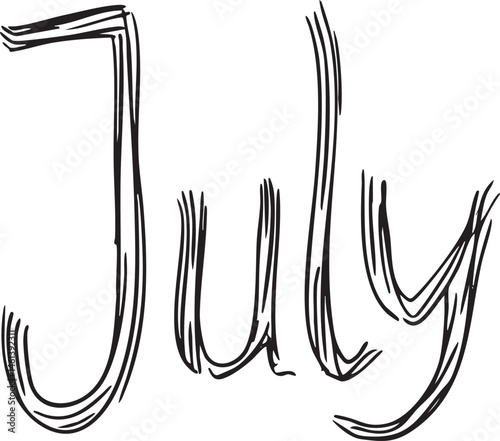 A handwritten word 'July' rendered in a flowing artistic script.