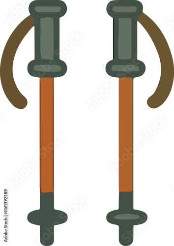 A vector illustration of a trekking pole, featuring a sturdy and practical design. Ideal for outdoor adventure, hiking, and travel-related projects, highlighting gear for explorers