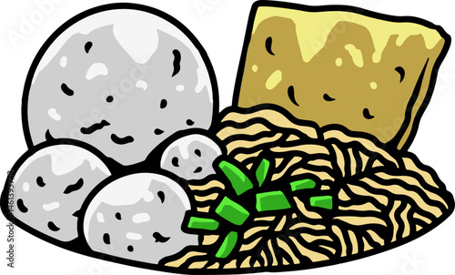 Bakso with Tofu and Noodles Illustration