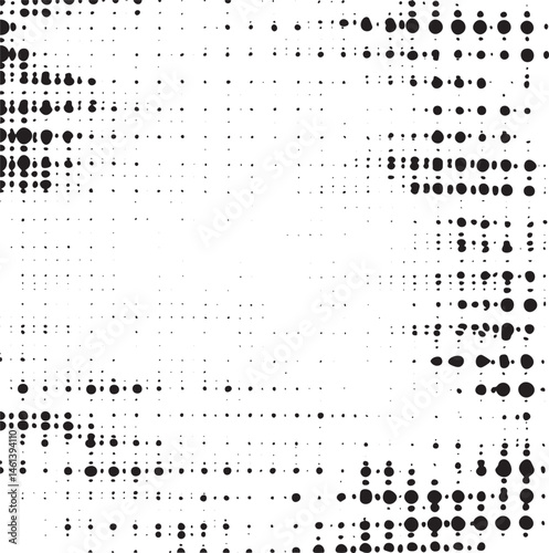 A densely packed arrangement of numerous black and white dots creates a textured