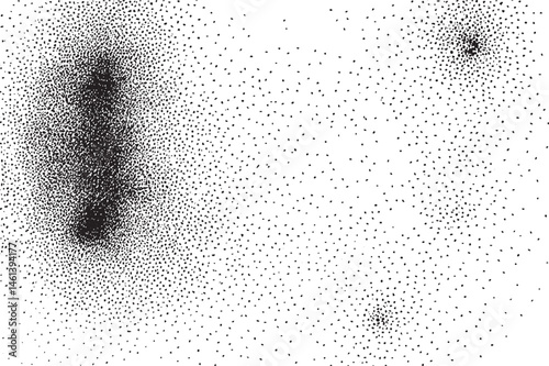 A dense field of small dark dots spreads across a white background.