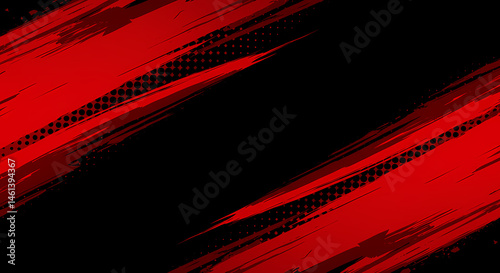 Black and Red abstract background with brushstroke and halftone style	
