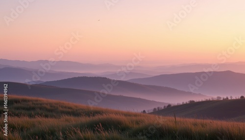 Mountain Ridges at Pastel Sunrise