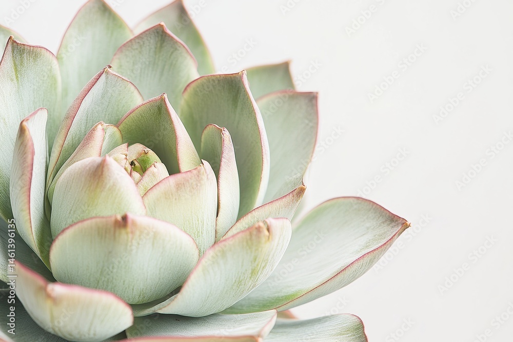 Fototapeta premium Close-up of green echeveria succulent with pink edges.