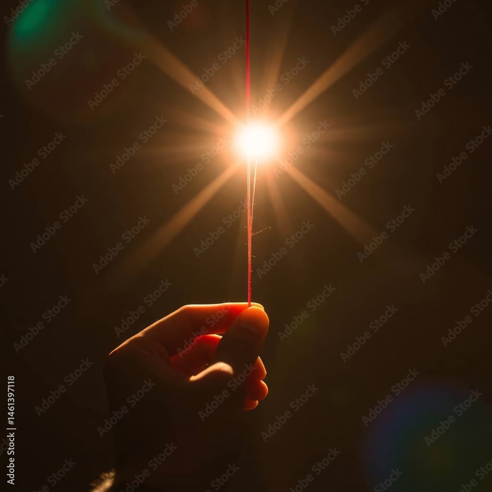 Hand Holding a Sparkler with Bright Light Flare
