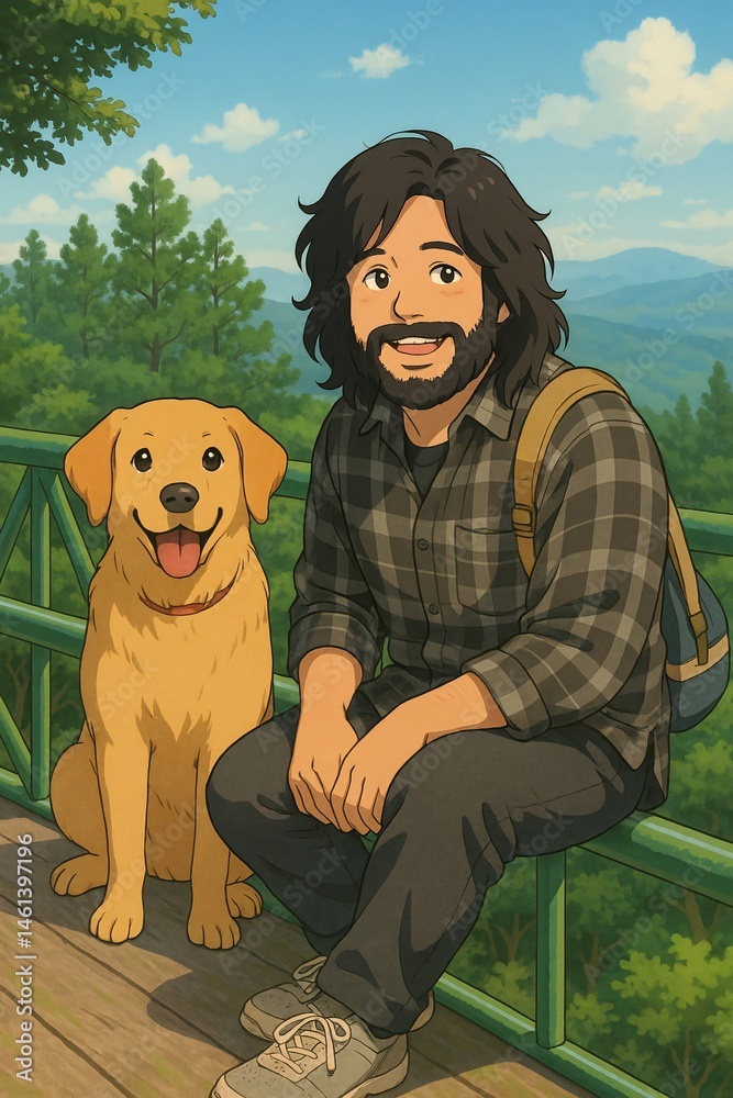 Man with Dog on Scenic Overlook