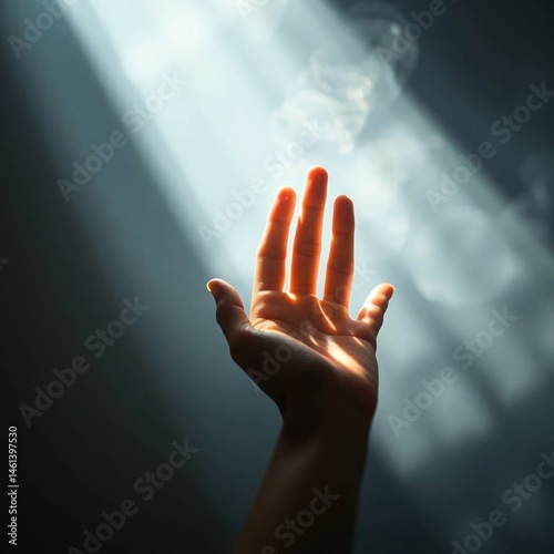 Obraz na płótnie Hand Reaching for Light in Smoky Atmosphere. w salonie