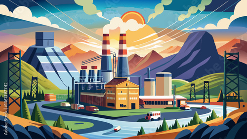 Electric energy production from fossil fuel. Kingston power station in Roane County near Kingston, Tennessee. Major coal-fired power plant producing  Very beautiful