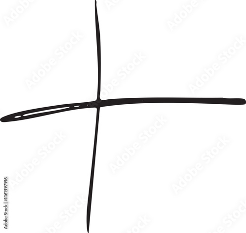 A stylized black-ink cross intersects a square grid.