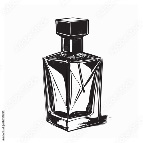 Glass elegant bottle of fragrant perfume Vector image on white background.