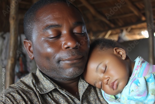 Father adoring his resting baby quietly  

