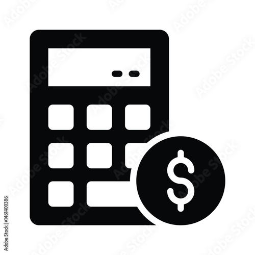 A captivating glyph style icon of accounting calculator with dollar coin